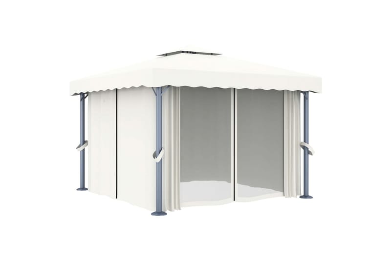Paviljong med gardin og strenglys 3x3 m kremhvit - Krem - Hagemøbler - Solbeskyttelse - Paviljonger - Komplett paviljong