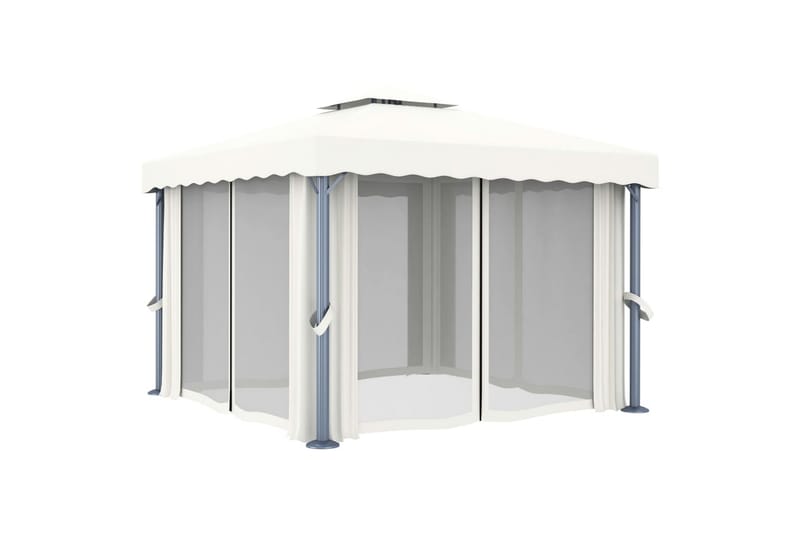 Paviljong med gardin og strenglys 3x3 m kremhvit - Krem - Hagemøbler - Solbeskyttelse - Paviljonger - Komplett paviljong