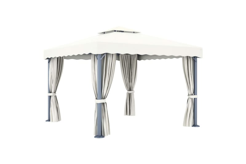 Paviljong med gardin og strenglys 3x3 m kremhvit - Krem - Hagemøbler - Solbeskyttelse - Paviljonger - Komplett paviljong