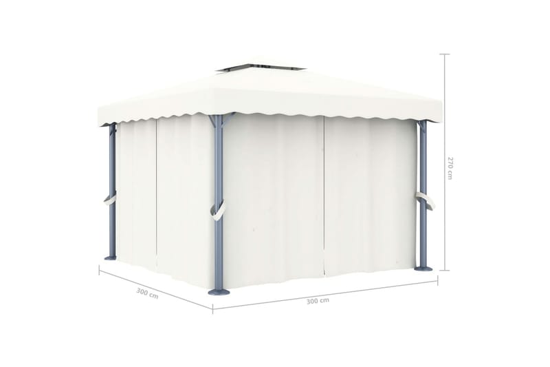 Paviljong med gardin og strenglys 3x3 m kremhvit - Krem - Hagemøbler - Solbeskyttelse - Paviljonger - Komplett paviljong