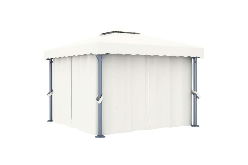 Paviljong med gardin og strenglys 3x3 m kremhvit - Krem - Hagemøbler - Solbeskyttelse - Paviljonger - Komplett paviljong