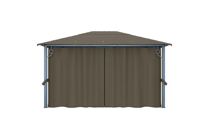 Paviljong med gardin og strenglys 400x300 cm aluminium - Taupe - Hagemøbler - Solbeskyttelse - Paviljonger - Komplett paviljong