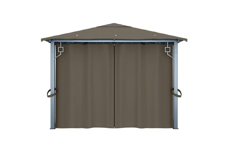 Paviljong med gardin og strenglys 400x300 cm aluminium - Taupe - Hagemøbler - Solbeskyttelse - Paviljonger - Komplett paviljong