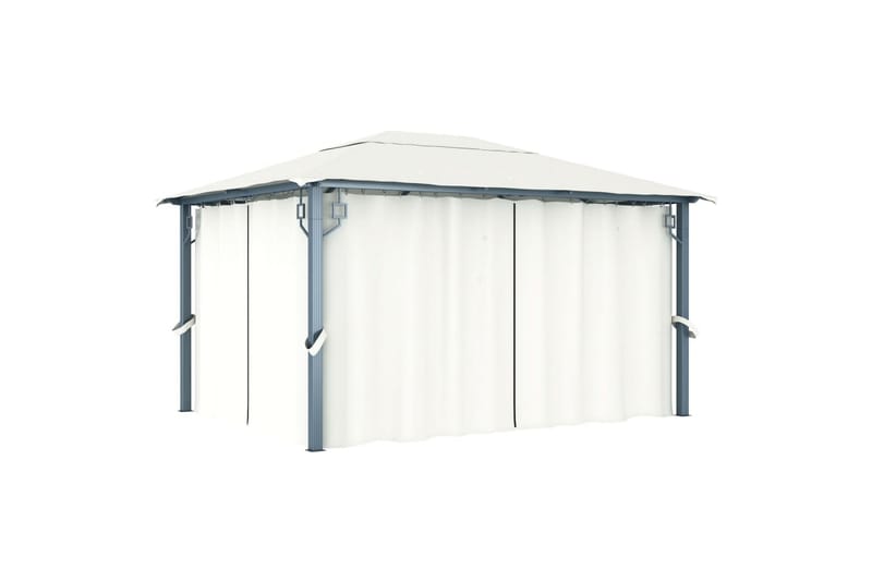 Paviljong med gardin og strenglys 400x300 cm krem aluminium - Krem - Hagemøbler - Solbeskyttelse - Paviljonger - Komplett paviljong