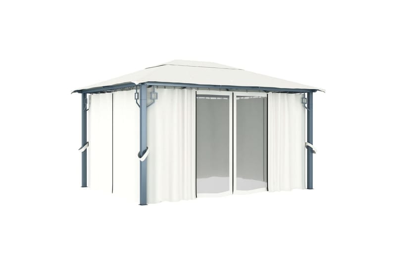 Paviljong med gardin og strenglys 400x300 cm krem aluminium - Krem - Komplett paviljong