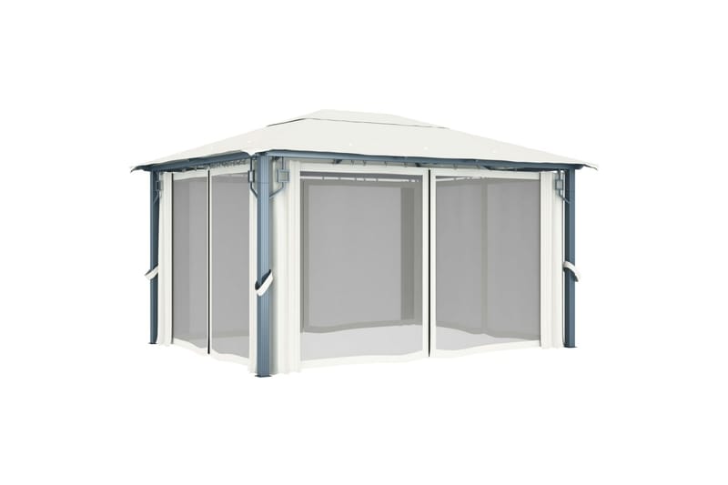 Paviljong med gardin og strenglys 400x300 cm krem aluminium - Krem - Komplett paviljong