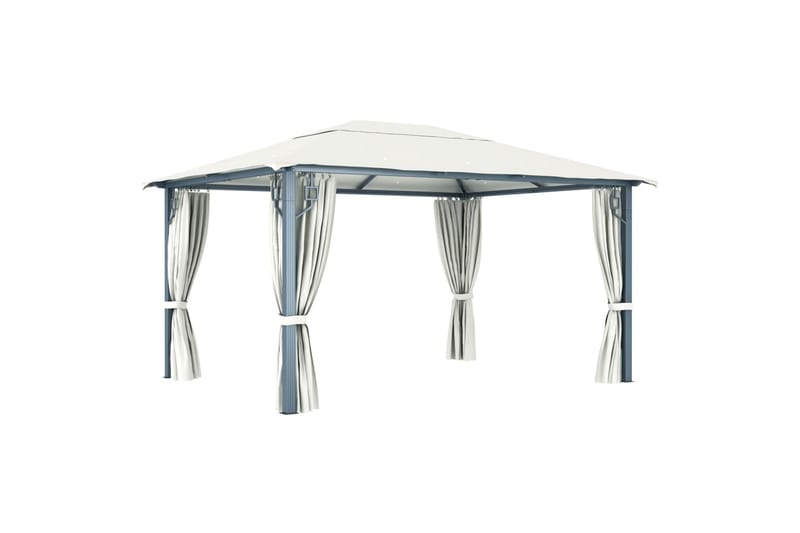 Paviljong med gardin og strenglys 400x300 cm krem aluminium - Krem - Hagemøbler - Solbeskyttelse - Paviljonger - Komplett paviljong