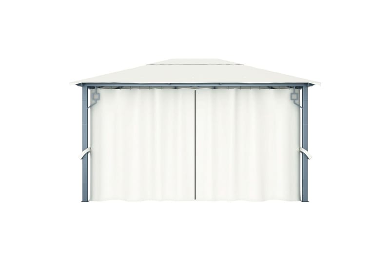 Paviljong med gardin og strenglys 400x300 cm krem aluminium - Krem - Hagemøbler - Solbeskyttelse - Paviljonger - Komplett paviljong