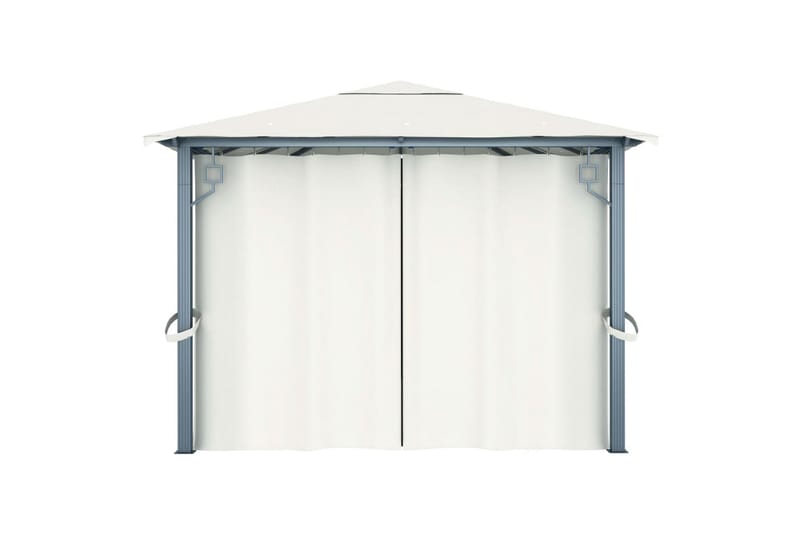 Paviljong med gardin og strenglys 400x300 cm krem aluminium - Krem - Hagemøbler - Solbeskyttelse - Paviljonger - Komplett paviljong