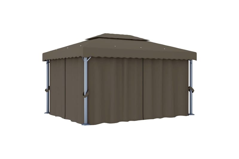 Paviljong med gardin og strenglys 4x3 m gråbrun - Taupe - Hagemøbler - Solbeskyttelse - Paviljonger - Komplett paviljong