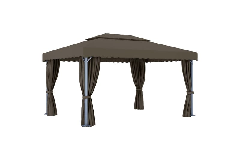 Paviljong med gardin og strenglys 4x3 m gråbrun - Taupe - Hagemøbler - Solbeskyttelse - Paviljonger - Komplett paviljong