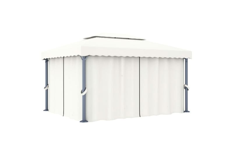 Paviljong med gardin og strenglys 4x3 m kremhvit - Krem - Hagemøbler - Solbeskyttelse - Paviljonger - Komplett paviljong