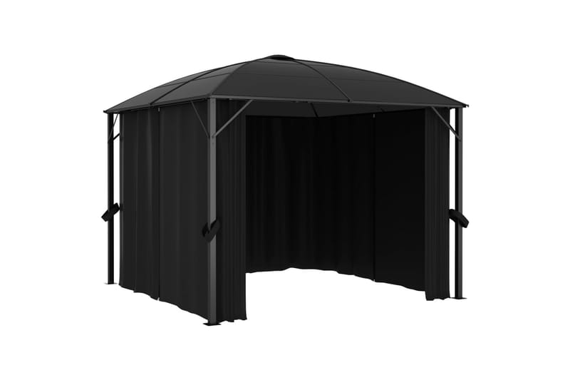 Paviljong med gardiner 300x300x265 m antrasitt - Hagemøbler - Solbeskyttelse - Paviljonger - Komplett paviljong