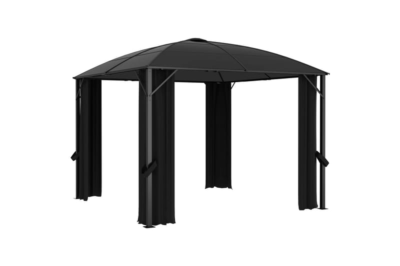 Paviljong med gardiner 300x300x265 m antrasitt - Hagemøbler - Solbeskyttelse - Paviljonger - Komplett paviljong