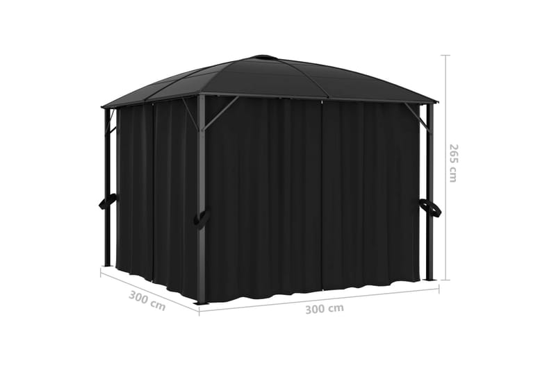 Paviljong med gardiner 300x300x265 m antrasitt - Hagemøbler - Solbeskyttelse - Paviljonger - Komplett paviljong