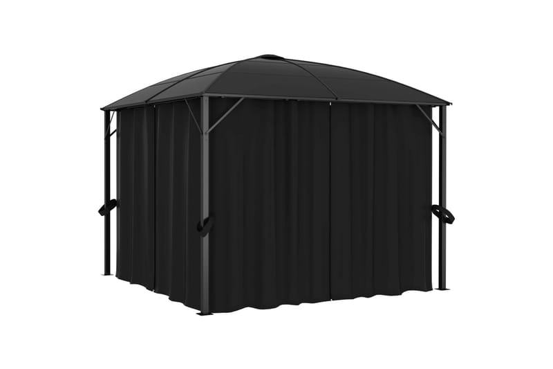 Paviljong med gardiner 300x300x265 m antrasitt - Hagemøbler - Solbeskyttelse - Paviljonger - Komplett paviljong