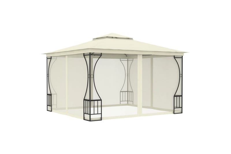 Paviljong med gardiner 300x300x265 m kremhvit - Krem - Hagemøbler - Solbeskyttelse - Paviljonger - Komplett paviljong