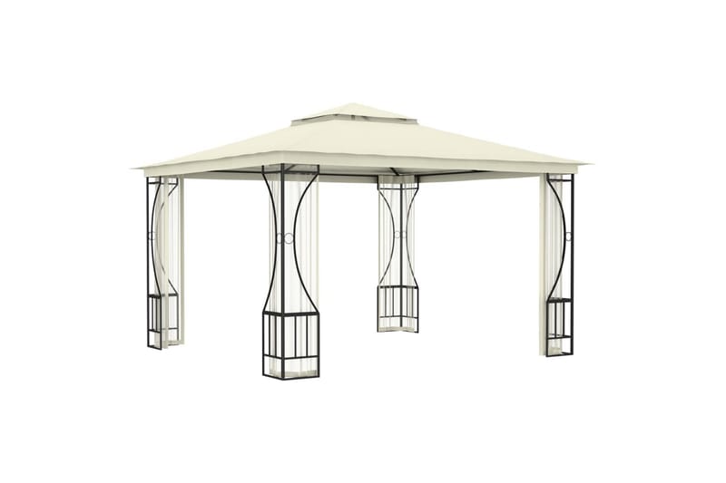 Paviljong med gardiner 300x300x265 m kremhvit - Krem - Hagemøbler - Solbeskyttelse - Paviljonger - Komplett paviljong