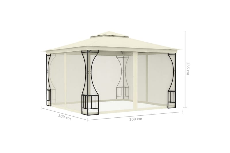 Paviljong med gardiner 300x300x265 m kremhvit - Krem - Hagemøbler - Solbeskyttelse - Paviljonger - Komplett paviljong