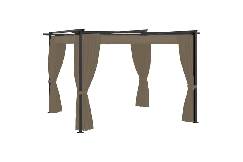 Paviljong med gardiner 3x3 m gråbrun stål - Taupe - Hagemøbler - Solbeskyttelse - Paviljonger - Komplett paviljong