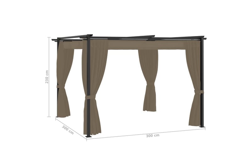 Paviljong med gardiner 3x3 m gråbrun stål - Taupe - Hagemøbler - Solbeskyttelse - Paviljonger - Komplett paviljong