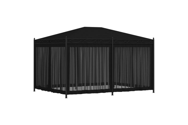 Paviljong med gardiner 3x4 m antrasitt stål - Grå - Hagemøbler - Solbeskyttelse - Paviljonger - Komplett paviljong