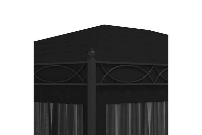 Paviljong med gardiner 3x4 m antrasitt stål - Grå - Hagemøbler - Solbeskyttelse - Paviljonger - Komplett paviljong