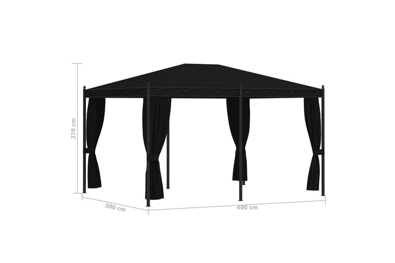 Paviljong med gardiner 3x4 m antrasitt stål - Grå - Komplett paviljong