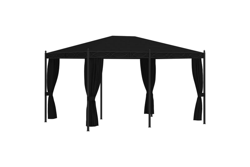 Paviljong med gardiner 3x4 m antrasitt stål - Grå - Hagemøbler - Solbeskyttelse - Paviljonger - Komplett paviljong