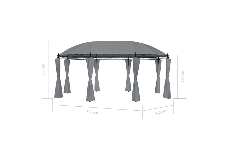 Paviljong med gardiner 530x350x265 cm antrasitt - Hagemøbler - Solbeskyttelse - Paviljonger - Komplett paviljong