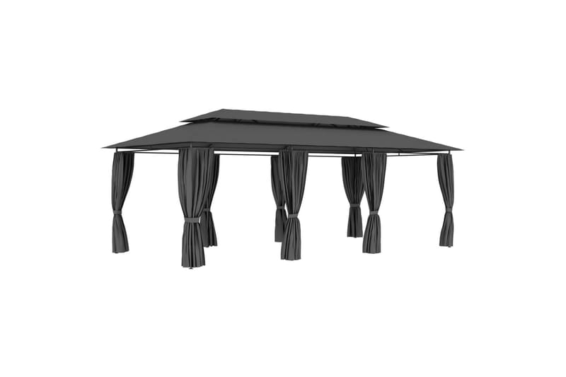 Paviljong med gardiner 600x298x270 cm antrasitt - Grå - Hagemøbler - Solbeskyttelse - Paviljonger - Komplett paviljong