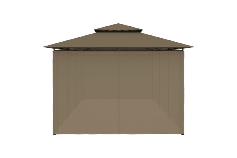 Paviljong med gardiner 600x298x270 cm gråbrun 180 g/m² - Taupe - Hagemøbler - Solbeskyttelse - Paviljonger - Komplett paviljong