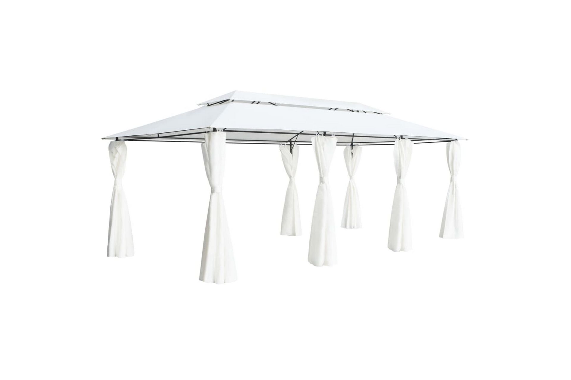 Paviljong med gardiner 600x298x270 cm hvit 180g/m² - Hvit - Hagemøbler - Solbeskyttelse - Paviljonger - Komplett paviljong