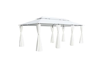 Paviljong med gardiner 600x298x270 cm hvit 180g/m² - Hvit - Hagemøbler - Solbeskyttelse - Paviljonger - Komplett paviljong