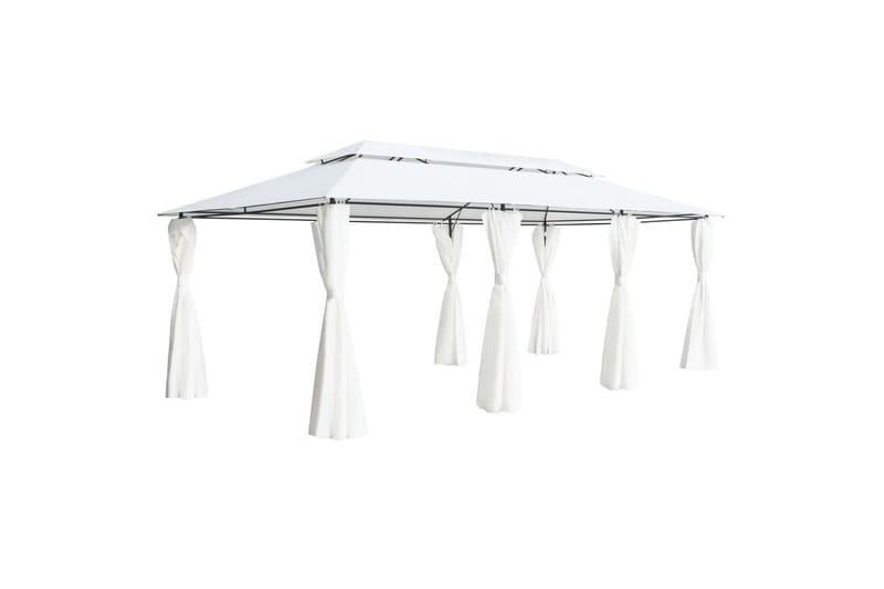 Paviljong med gardiner 600x298x270 cm hvit 180g/m² - Hvit - Hagemøbler - Solbeskyttelse - Paviljonger - Komplett paviljong
