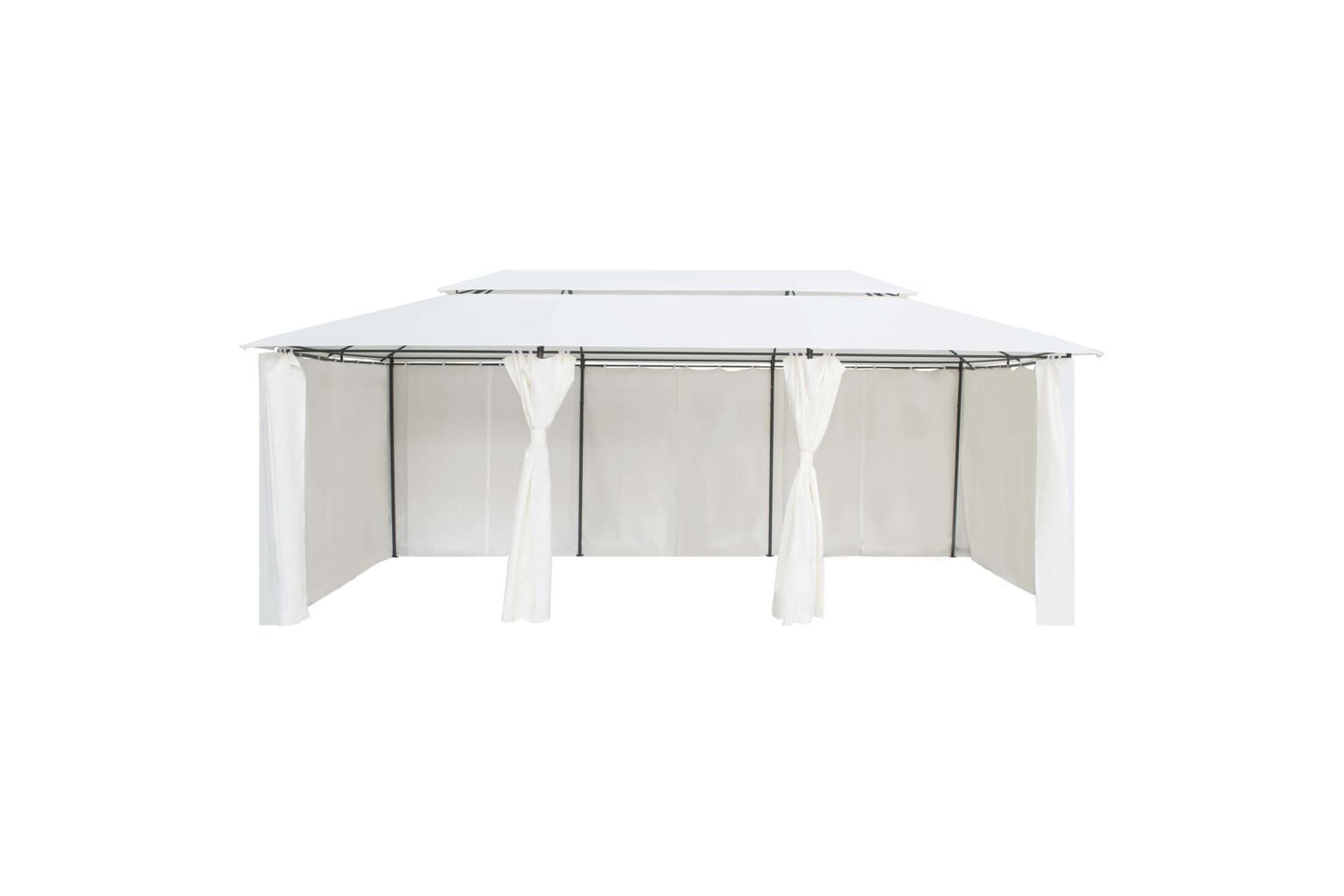 Paviljong med gardiner 600x298x270 cm hvit 180g/m² - Hvit - Hagemøbler - Solbeskyttelse - Paviljonger - Komplett paviljong
