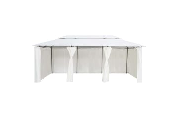 Paviljong med gardiner 600x298x270 cm hvit 180g/m² - Hvit - Hagemøbler - Solbeskyttelse - Paviljonger - Komplett paviljong