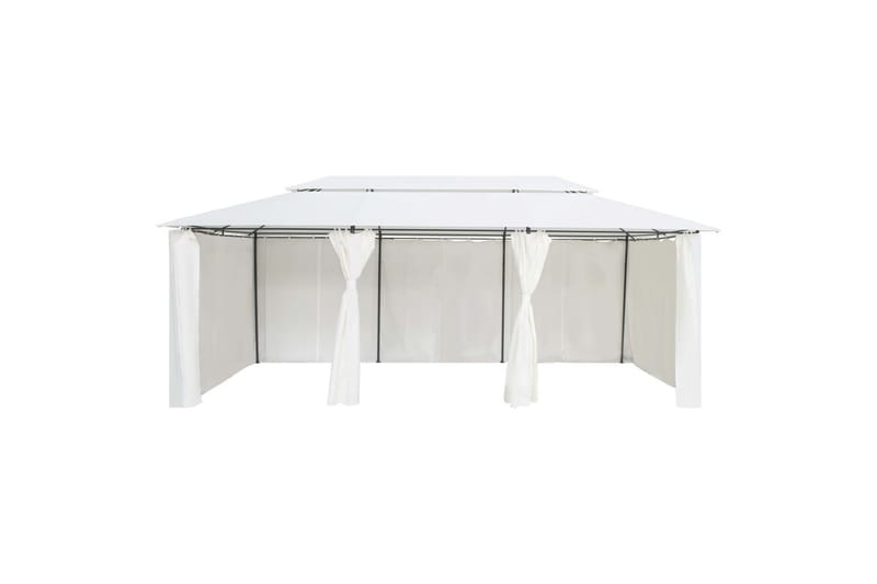 Paviljong med gardiner 600x298x270 cm hvit 180g/m² - Hvit - Hagemøbler - Solbeskyttelse - Paviljonger - Komplett paviljong