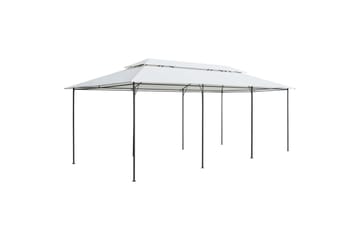 Paviljong med gardiner 600x298x270 cm hvit 180g/m² - Hvit - Hagemøbler - Solbeskyttelse - Paviljonger - Komplett paviljong
