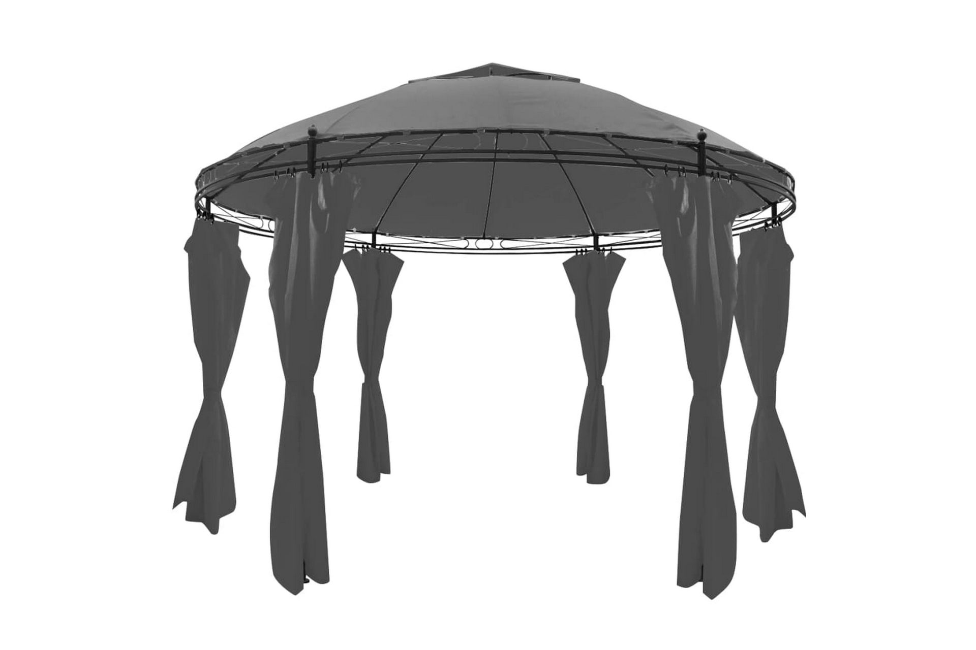 Paviljong med gardiner rund 3,5x2,7 m antrasitt - Grå - Hagemøbler - Solbeskyttelse - Paviljonger - Komplett paviljong