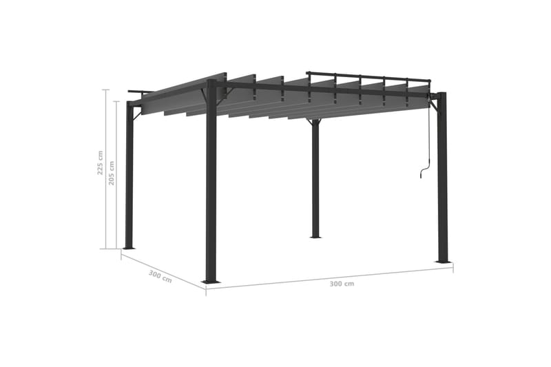 Paviljong med lamelltak 3x3 m antrasitt stoff og aluminium - Antrasittgrå - Komplett paviljong