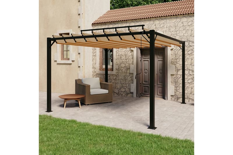 Paviljong med lamelltak 3x3 m gråbrun stoff og aluminium - Taupe - Hagemøbler - Solbeskyttelse - Paviljonger - Komplett paviljong
