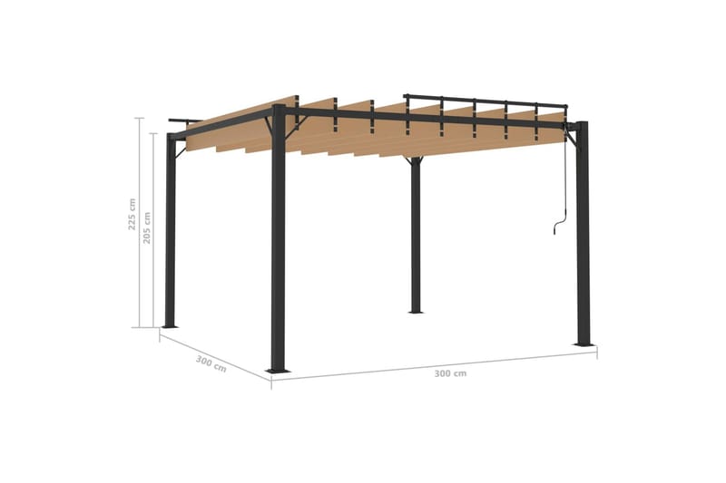 Paviljong med lamelltak 3x3 m gråbrun stoff og aluminium - Taupe - Komplett paviljong