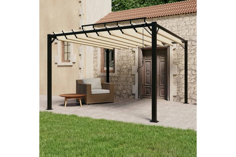 Paviljong med lamelltak 3x3 m kremhvit stoff og aluminium - Krem - Hagemøbler - Solbeskyttelse - Paviljonger - Komplett paviljong