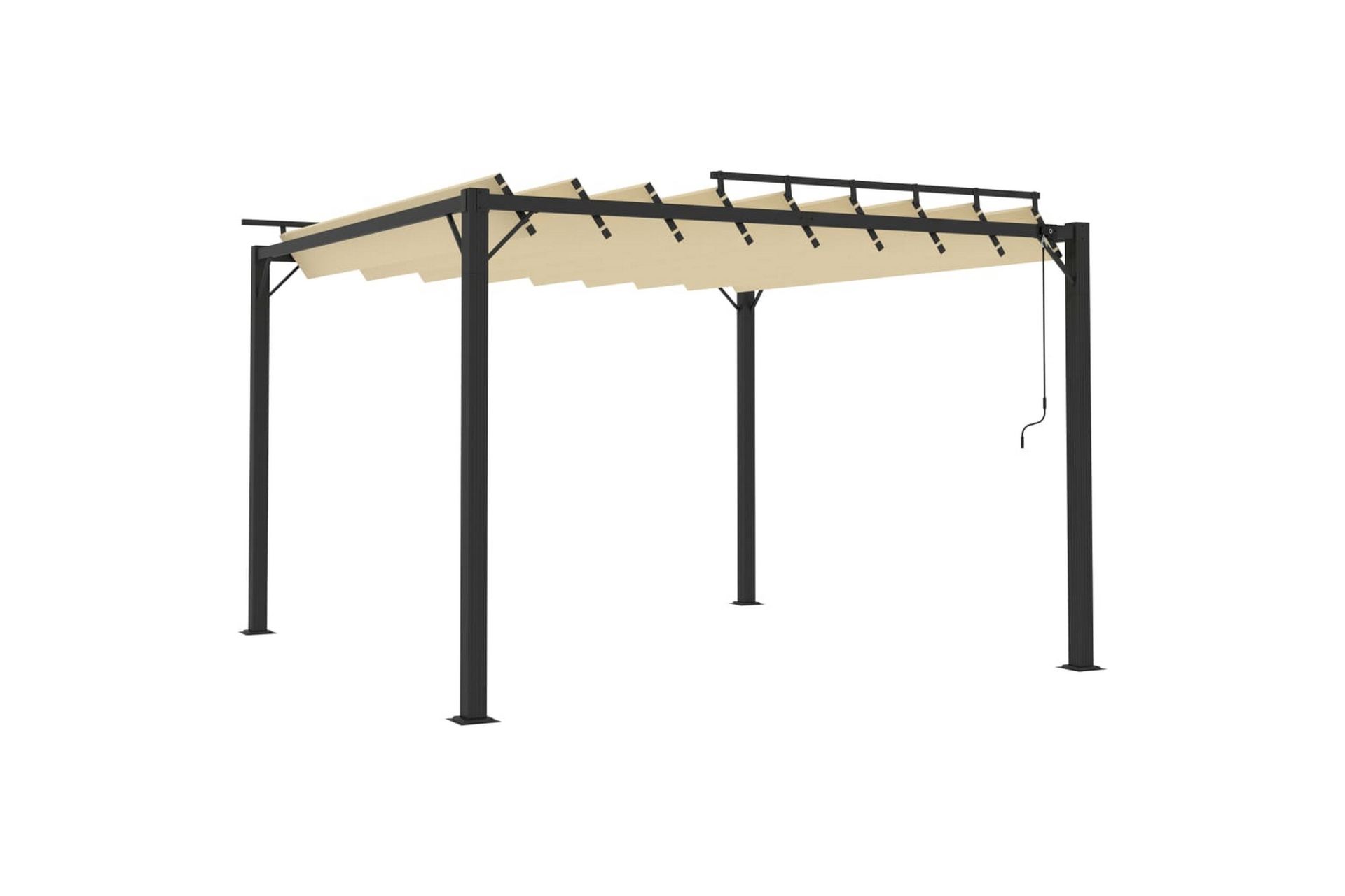 Paviljong med lamelltak 3x3 m kremhvit stoff og aluminium - Krem - Hagemøbler - Solbeskyttelse - Paviljonger - Komplett paviljong