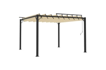 Paviljong med lamelltak 3x3 m kremhvit stoff og aluminium - Krem - Hagemøbler - Solbeskyttelse - Paviljonger - Komplett paviljong
