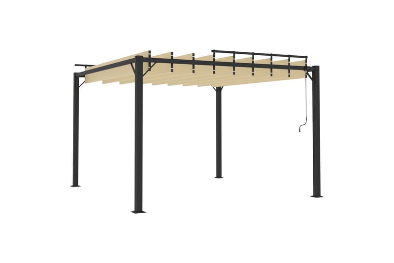Paviljong med lamelltak 3x3 m kremhvit stoff og aluminium - Krem - Hagemøbler - Solbeskyttelse - Paviljonger - Komplett paviljong