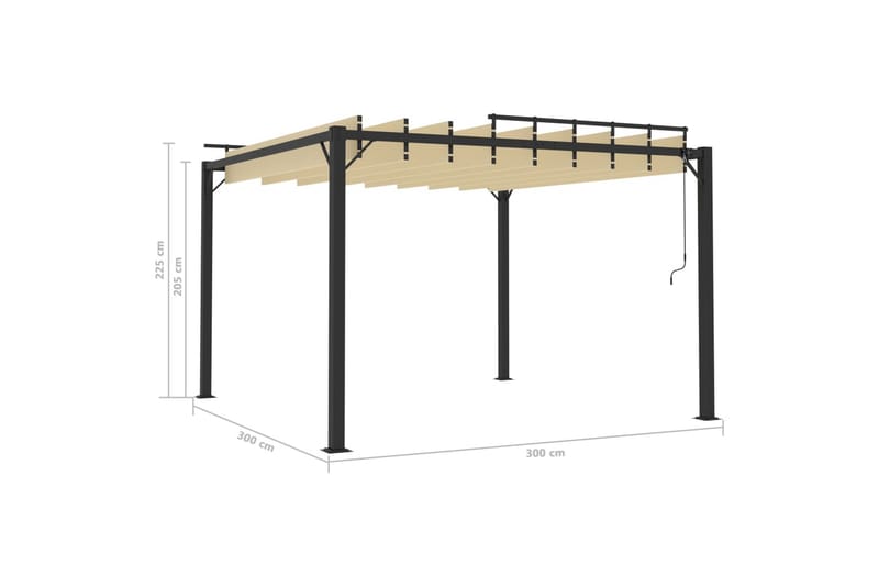 Paviljong med lamelltak 3x3 m kremhvit stoff og aluminium - Krem - Komplett paviljong