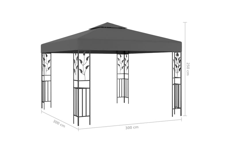 Paviljong med lysslynge 3x3 m antrasitt - Antrasittgrå - Komplett paviljong