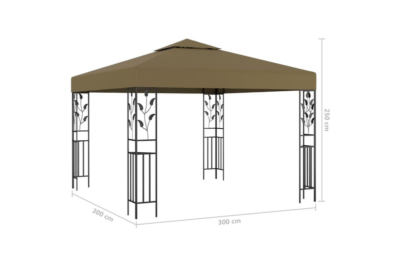 Paviljong med lysslynge 3x3 m gråbrun 180g/m² - Taupe - Komplett paviljong